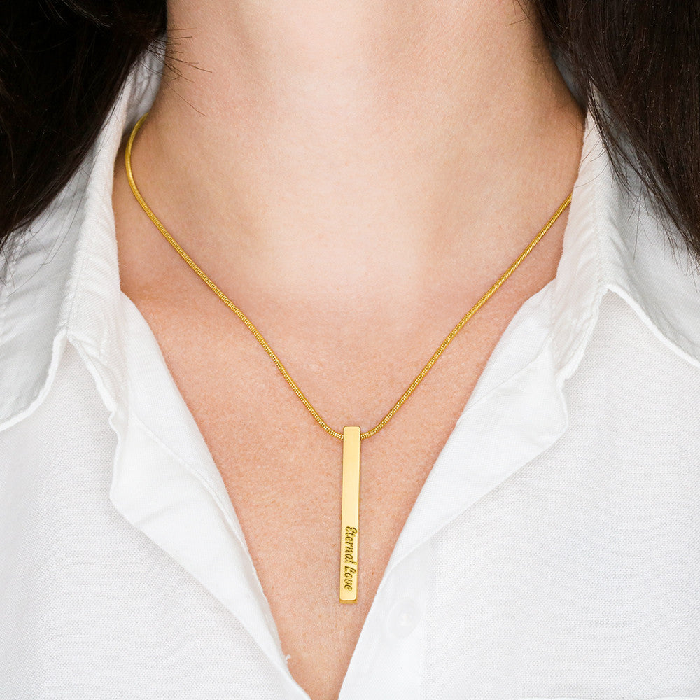 Engraved 4-Sided Vertical Bar Necklace