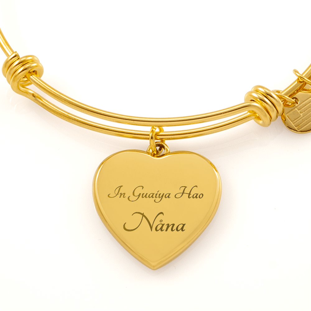"In Guaiya Hao, Nåna" Engraved Heart Bangle Bracelet for Mother or Grandmother
