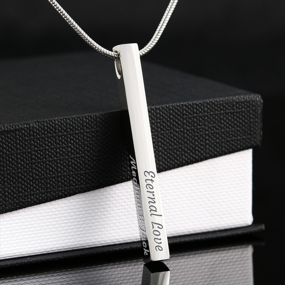Engraved 4-Sided Vertical Bar Necklace